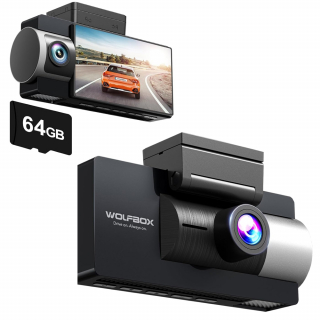 Camera auto de bord Wolfbox i17 4K+2.5K, WiFi 5G, Super IR Night Vision, 150°, ecran 3", GPS, aplicatie dedicata, G-sensor si monitorizare parcare